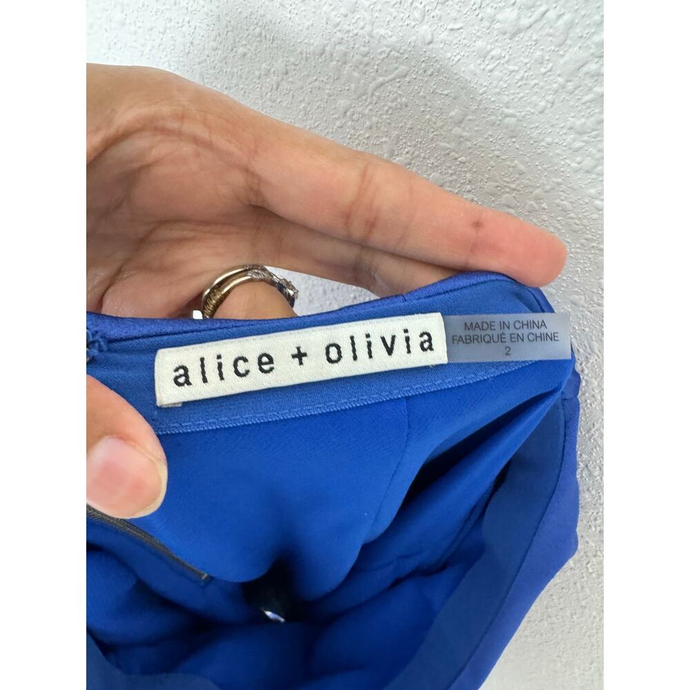 Alice + Olivia Cobalt Blue Satin Midi Skirt Size 2 Designer Wrap Slit - Picture 6 of 6